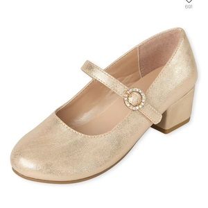 Girls Jeweled Metallic Heel Shoes - Gold size 3